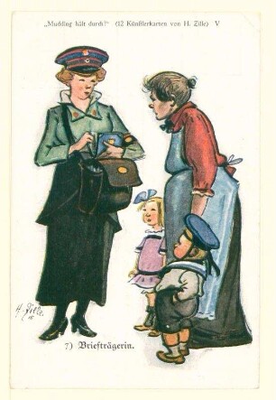 Eigenhändige Postkarte von Heinrich Zille an Wilhelm Henschel betr. Übersetzung von Bildunterschriften für die Serie "Vadding und Korl"ins Plattdeutsche
