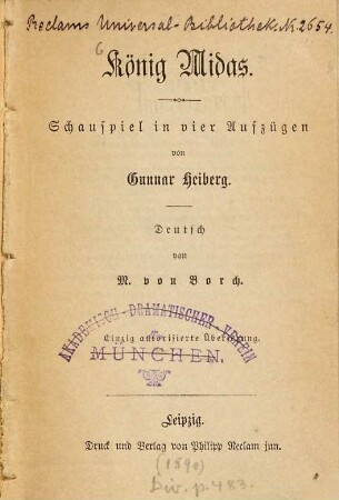König Midas : Schauspiel in vier Aufzügen