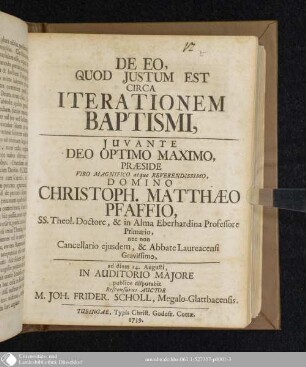 De Eo, Quod Justum Est Circa Iterationem Baptismi