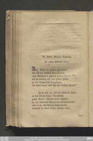 [16.] An Vater Gleims Schatten. am 18ten Februar 1803.