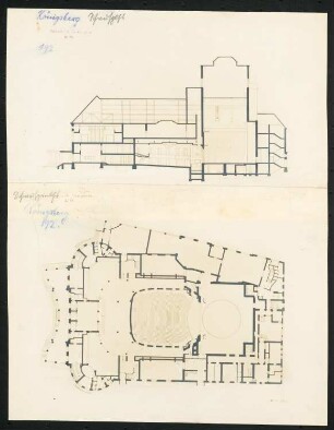 Schauspielhaus, Königsberg: Grundriss und Längsschnitt