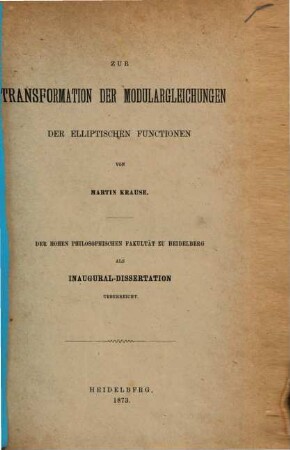Zur Transformation der Modulargleichungen der elliptischen Functionen