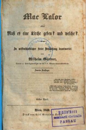 Mac Lalor oder muß es eine Kirche geben? Und welche?, 1