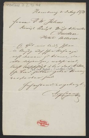 Brief an Friedrich Wilhelm Jähns : 03.08.1870