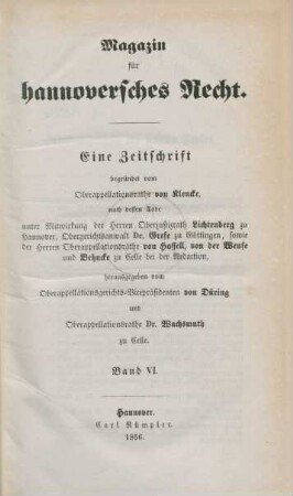 6.1856: Magazin für hannoversches Recht