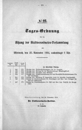 Tages-Ordnung No. 22. (241-248), 25. November 1914