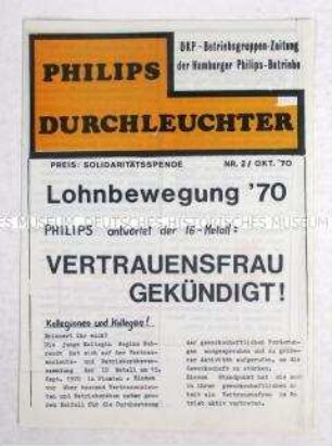 Zeitung der DKP-Betriebsgruppe der Hamburger Philips-Betriebe u.a. zum Kampf um Lohnerhöhungen