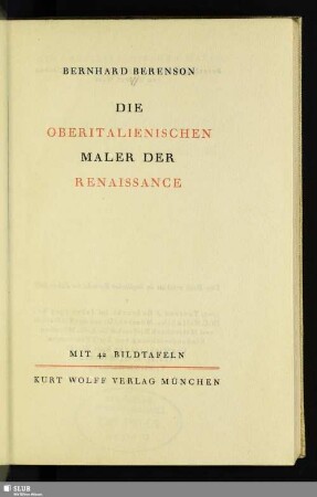 Die oberitalienischen Maler der Renaissance : mit 42 Bildtafeln