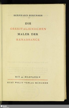 Die oberitalienischen Maler der Renaissance : mit 42 Bildtafeln