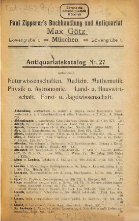 Antiquariats-Katalog. 27. [ca. 1895]