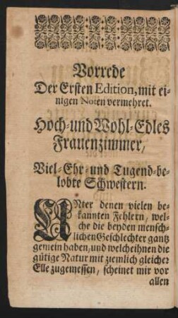 Vorrede Der Ersten Edition, mit einigen Noten vermehret.