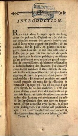 De l'administration des finances de la France, 1. - IV, 358 S. : 1 Portr.