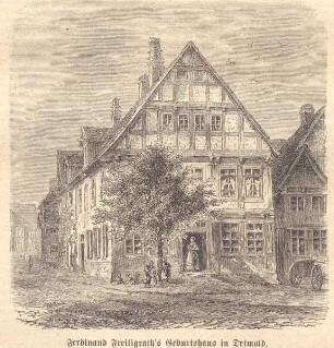 Ferdinand Freiligrath`s Geburtshaus in Detmold. Detmold. Unter der Wehme Nr. 5. Papierabzug