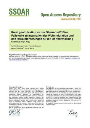 Rural gentrification an der Obermosel? Eine Fallstudie zu internationaler Wohnmigration und den Herausforderungen für die Dorfentwicklung