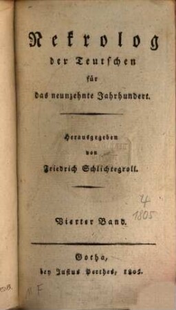 Nekrolog der Teutschen für das neunzehnte Jahrhundert. 4, 4. 1805