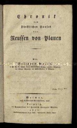 Chronik des fürstlichen Hauses Reuss von Plauen