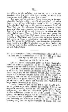 Conferenzberathung im Regierungsbezirk Breslau über die Concentration des Unterrichts und über die Benutzung des ersten Schuljahres : [IV. Seminarien, Bildung der Lehrer und deren persönliche Verhältnisse]