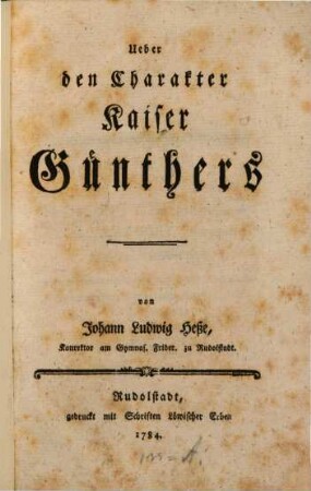 Ueber den Charakter Kaiser Günthers