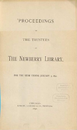 Proceedings of the trustees of the Newberry Library : for the year ending ... 1892, 5. Jan.