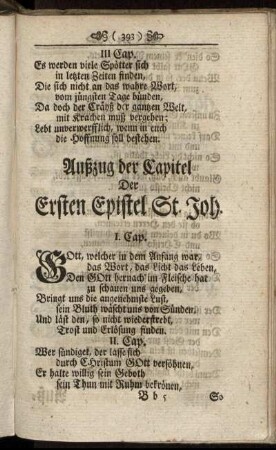 Außzug der Capitel Der Ersten Epistel St. Joh.