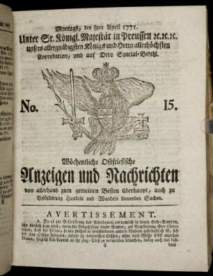 No. 15. Montags, den 8ten April 1771.