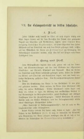 VII. Der Gesangunterricht im dritten Schuljahre