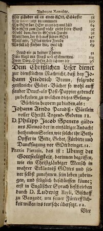 Dem Christlichen Leser dienet zur dienstlichen Nachricht...
