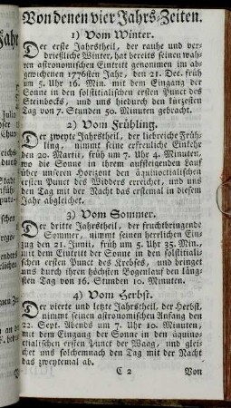 Von denen vier Jahrs-Zeiten. - Von den Sonn- und Monds-Finsternissen.