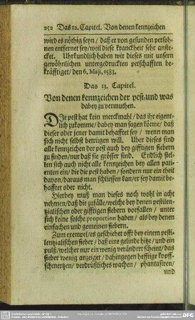 Das 13. Capitel. Von denen kennzeichen der pest, und was dabey zu vermuthen