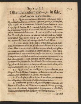 Sectio III. Ostendens usum [alethologias] in fide, vita & morte saluberrimum.