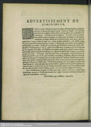 Advertissement De L'Imprimeur