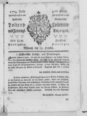 41tes Stück., Ausgabe vom 12. Oktober 1774