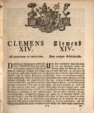 Breve Clementis XIV. P.M. De Suppressione Ordinis Societatis Jesu : = Breve Clemens des XIV. wegen Aufhebung des Ordens der Gesellschaft Jesu