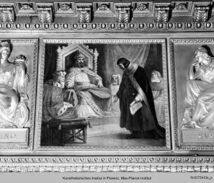 Zyklus Historienmalerei zum Herrscherhaus Savoyen im Palazzo Reale in Turin : Kaiser Heinrich IV wählt Amedeo II Graf von Savoyen zu einem seiner vier Prinzen seines Konzils