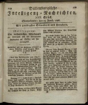 XVII. Stück. Sonnabends: den 23. April 1796.