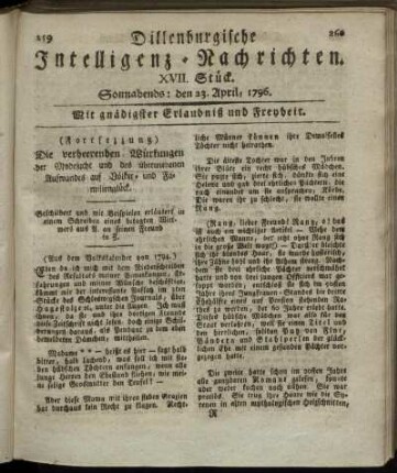 XVII. Stück. Sonnabends: den 23. April 1796.