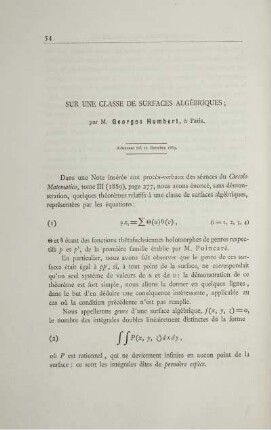 Sur une classe de surface algébriques.