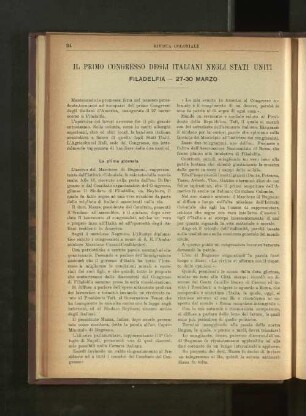 Il Primo Congresso Degli Italiani Negli Stati Uniti.