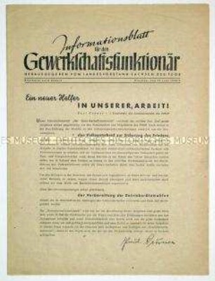 Informationsblatt des FDGB-Landesvorstandes Sachsen im Vorfeld der Gemeindewahlen 1946