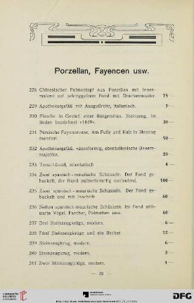 Porzellan, Fayencen usw. (Nr.228-241)