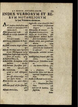 Index Verborum Et Rerum Notabiliorum in hoc Volumine obuiarum.