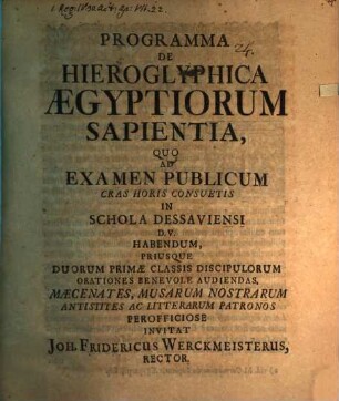 Programma de hieroglyphica Aegyptiorum sapientia