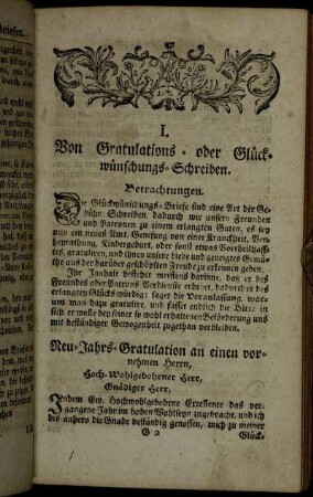 I. Von Gratulations- oder Glückwünschungs-Schreiben.