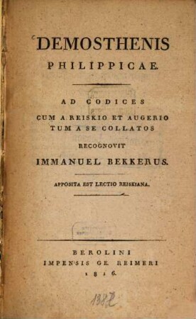 Demosthenis Philippicae : Apposita est lectio Reiskiana