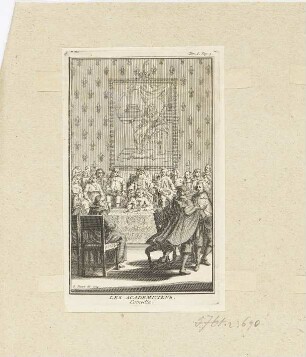 Les Academiciens, aus: Charles Marguetel de Saint-Denis de Saint-Évremond, "Oeuvres De Monsieur De Saint-Evremond, Tome 1", Amsterdam 1739