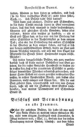 Beschluß und Vermahnung an alle Frommen