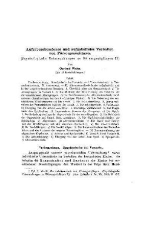Aufgabegebundenes und aufgabefreies Verhalten von Fürsorgezöglingen : (psychologische Untersuchungen an Fürsorgezöglingen II)