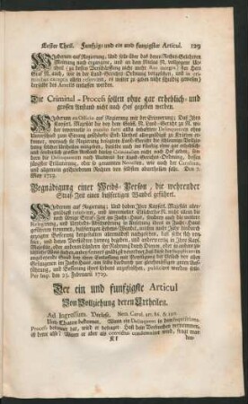 Der ein und funfzigste Articul Von Vollziehung deren Urtheilen.