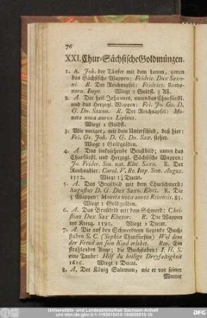 XXI. Chur-Sächsische Goldmünzen.