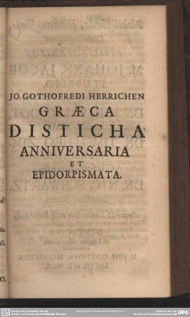 Graeca Disticha Anniversaria Et Epidorpismata